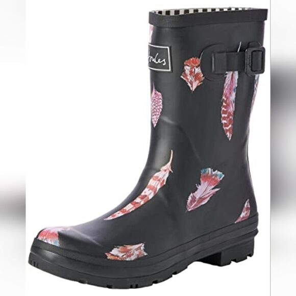 Joules Molly Welly Rubber Rain Boots in Feather Black Size 10 - Picture 1 of 16